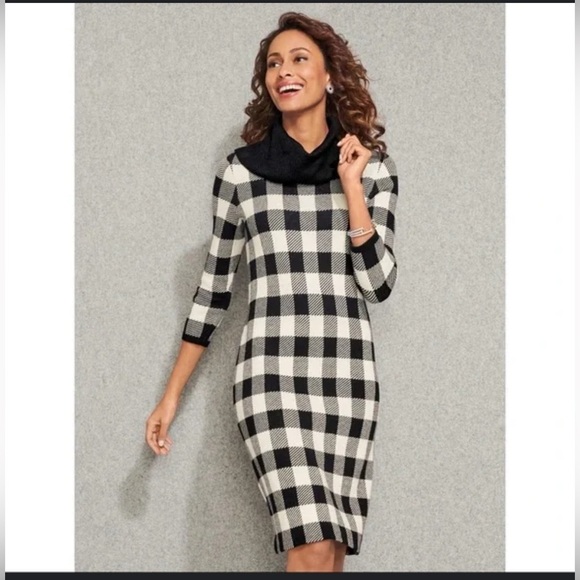 Talbots Sweaters - Talbots Cowl neck Black and White Knit Sweater size M